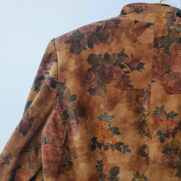 Leather Suede Jacket Cottagecore Romantic Floral Snap Down Vintage - Picture 9 of 16